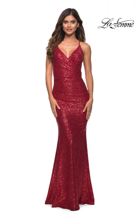 Picture of: Wrap Style Long Gown in Beautiful Sequin in Red, Main Picture