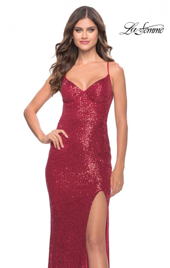 Picture of: Line Sequin Stretch Prom Dress with Defined Cups in Red, Style: 31141, Main Picture