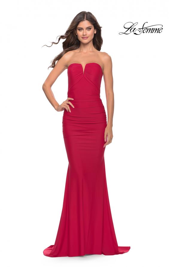 Picture of: Elegant Ruched Strapless Gown with Deep V in Red, Style: 31226, Main Picture