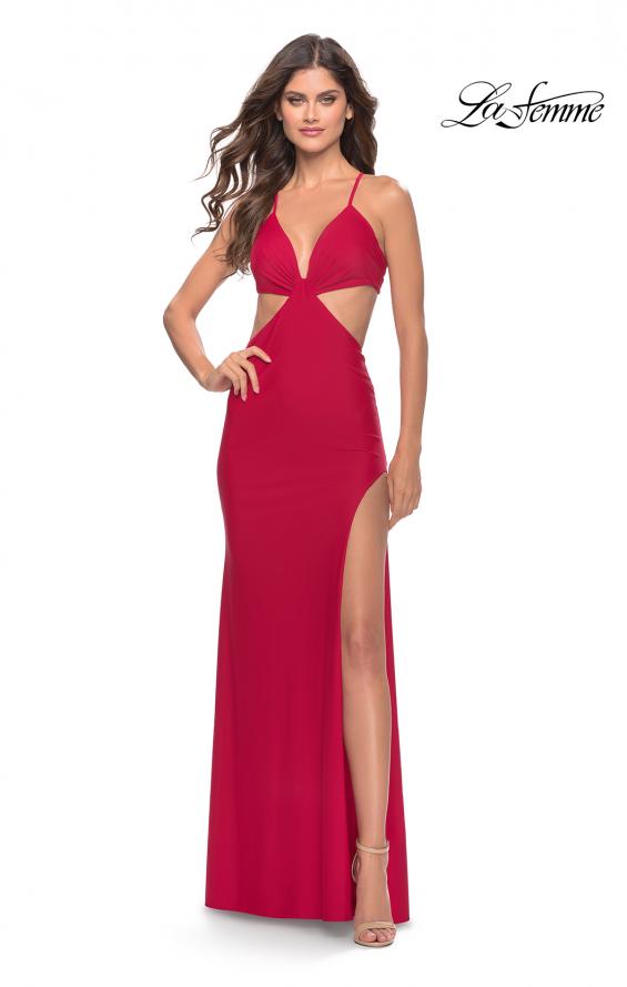 Picture of: Jersey Prom Dress with Side Cut Outs and Tie Back in Red, Style: 31292, Main Picture