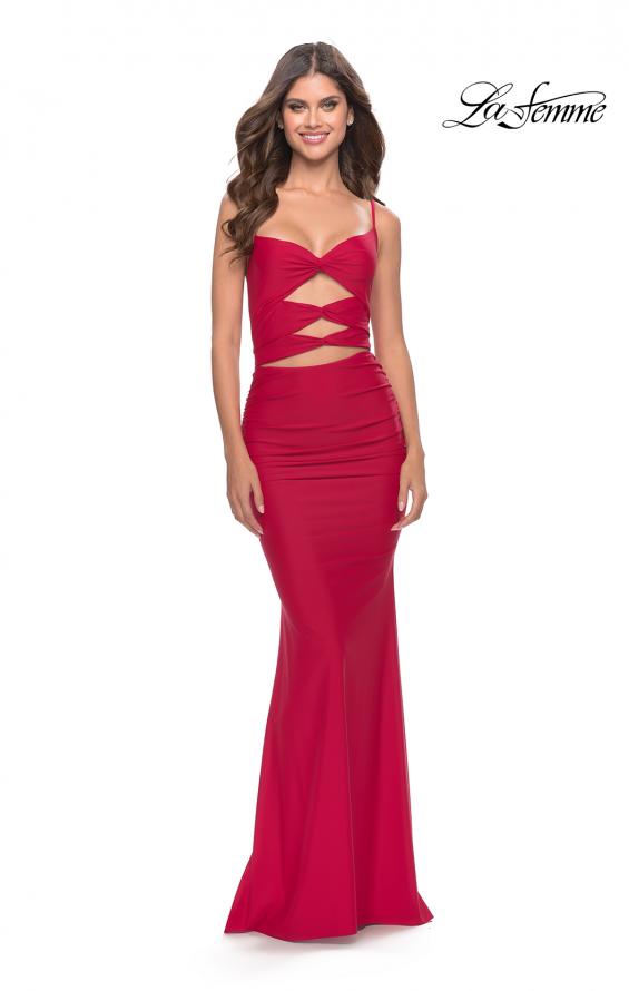 Picture of: Twist Front Cut Out Jersey Prom Dress in Red, Style: 31294, Main Picture