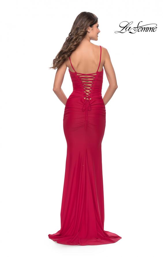 Picture of: Intricate Lace Up Back Jersey Gown with Ruching in Red, Style: 31330, Main Picture
