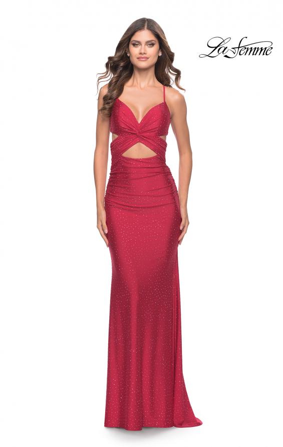 Picture of: Criss Cross Cut Out Rhinestone Jersey Dress in Red, Style: 31399, Main Picture
