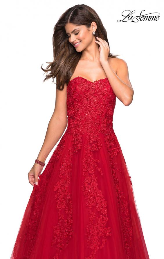 Picture of: Strapless Tulle Prom Dress with Lace Appliques in Red, Style: 27269, Detail Picture 8