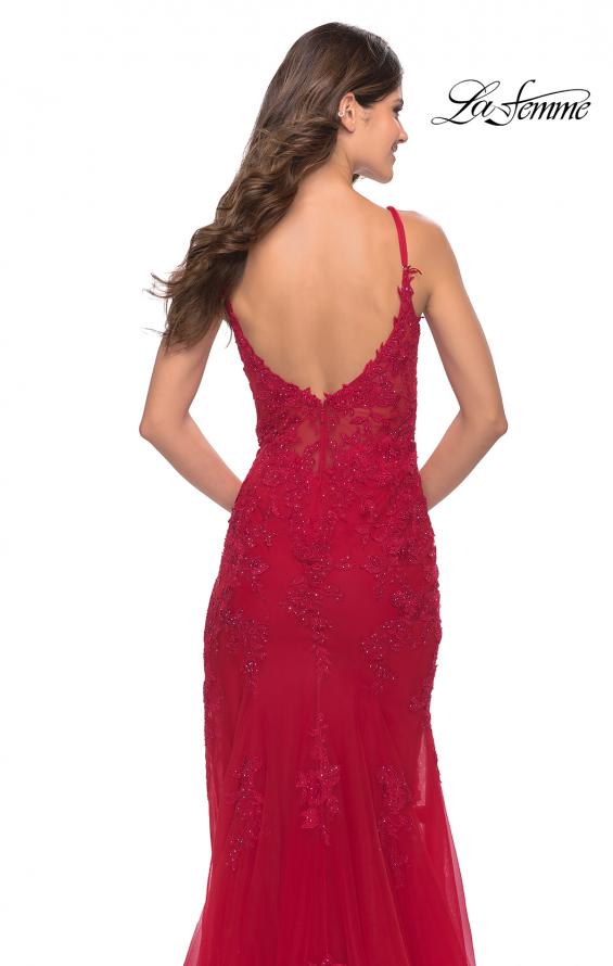 Picture of: Lace Dress with High Side Slit and V Neckline in Red, Style: 30767, Detail Picture 8