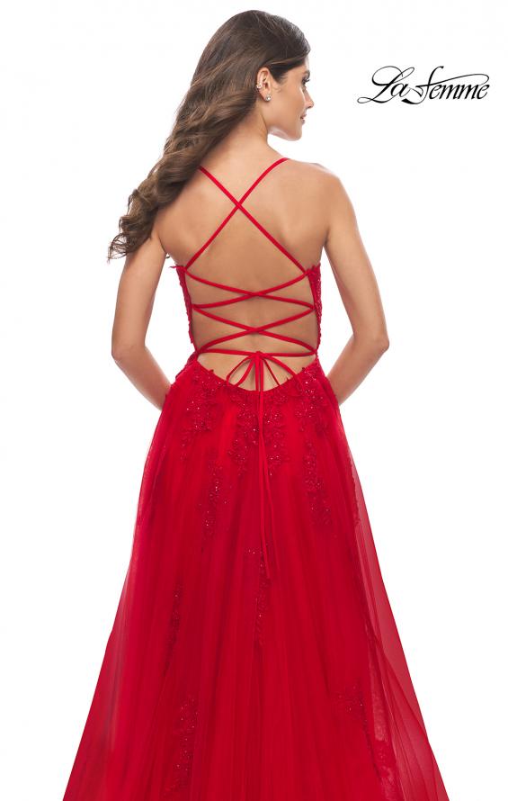 Picture of: A-line Tulle Gown with Floral Embroidery and Pockets in Red, Style: 31135, Detail Picture 8