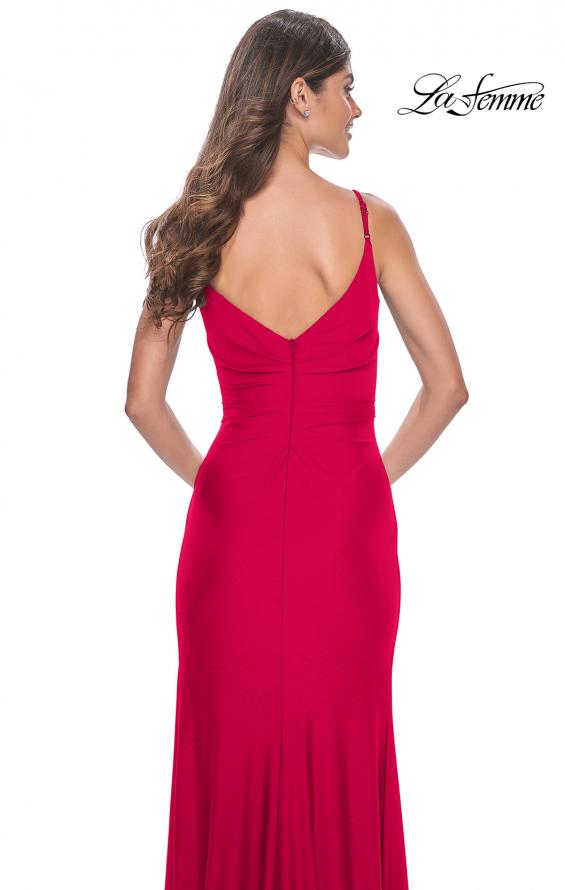 Picture of: Simple Jersey Gown with Deep V Neckline and Ruching in Red, Style: 32115, Detail Picture 8