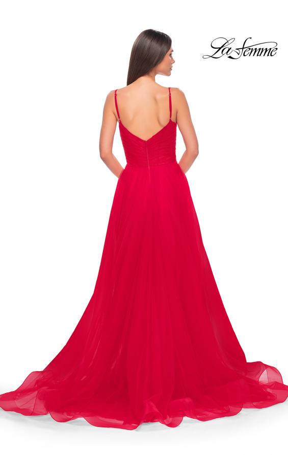 Picture of: Simple Tulle A-LIne Prom Dress with Ruched Illusion Bodice in Red, Style: 32130, Detail Picture 8