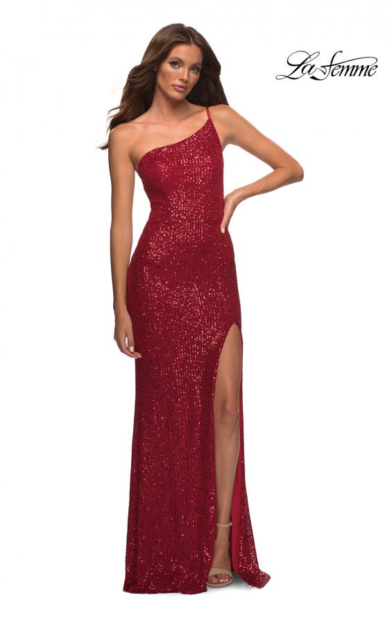 Picture of: Simple One Shoulder Long Sequin Evening Gown in Red, Detail Picture 9