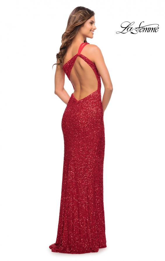 Picture of: One Shoulder Luxurious Soft Sequin Dress with Slit in Red, Style: 30562, Detail Picture 9