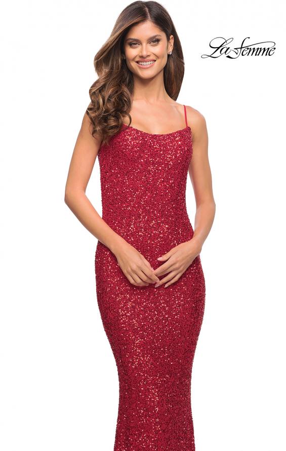 Picture of: Lovely Long Soft Sequin Dress with Scoop Neck in Red, Style: 30707, Detail Picture 9