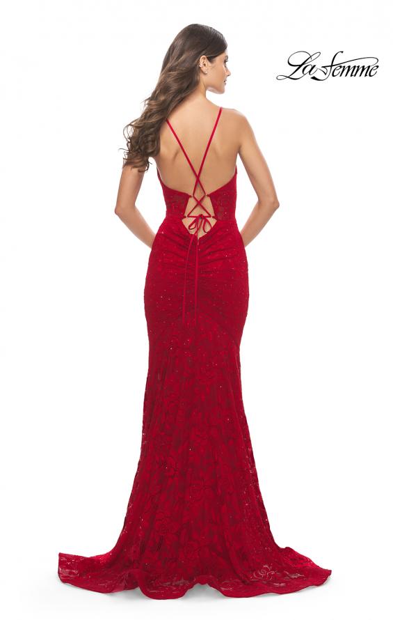 Picture of: Unique Stretch Lace Prom Dress with Sheer Bodice in Red, Style: 31249, Detail Picture 9