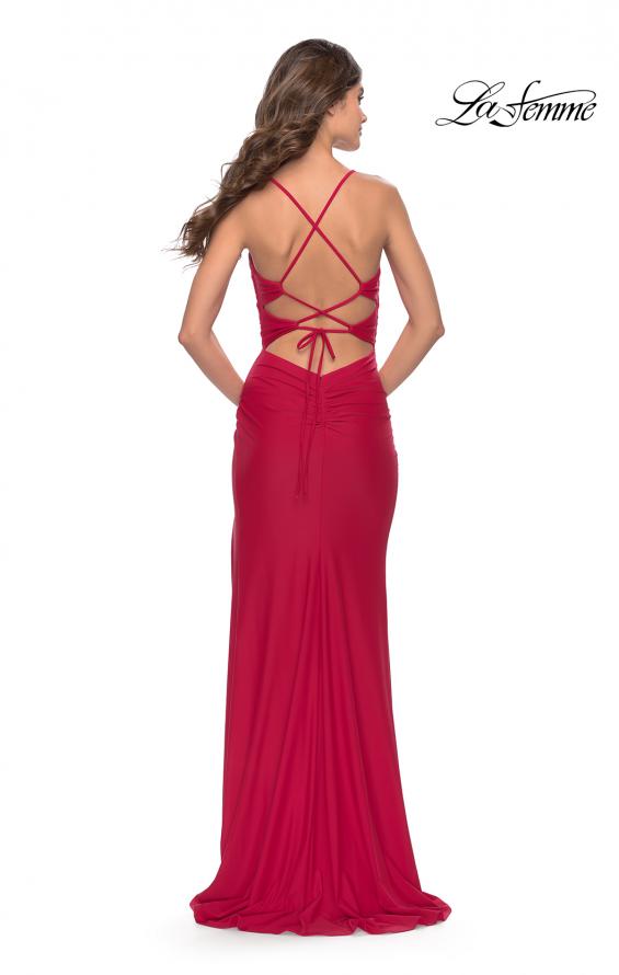 Picture of: Cut Out Soft Jersey Dress with Lace Up Back in Red, Style: 31264, Detail Picture 9