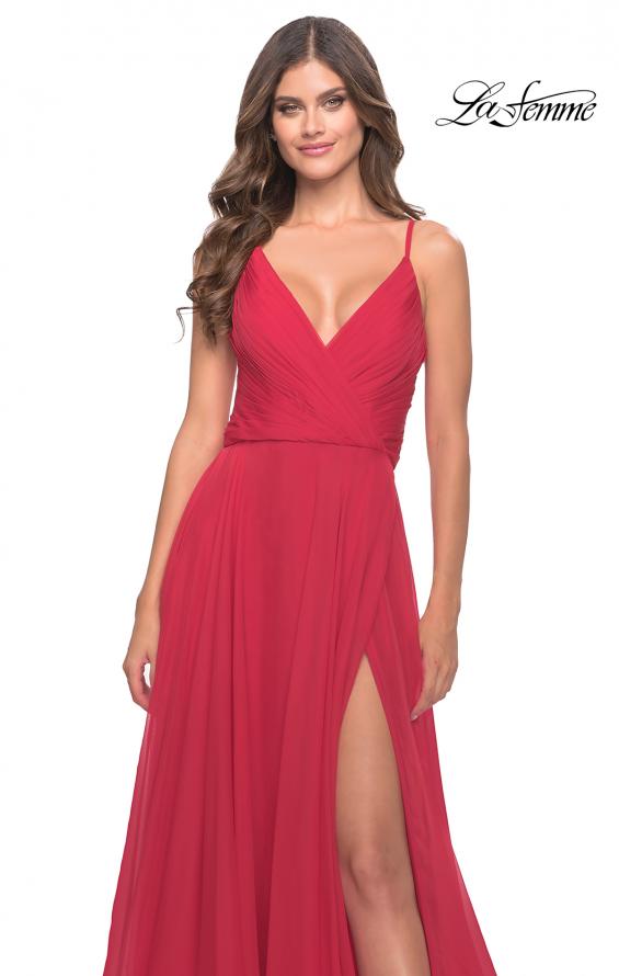 Picture of: Chiffon Dress with Pleated Bodice and Pockets in Red, Style: 31500, Detail Picture 9