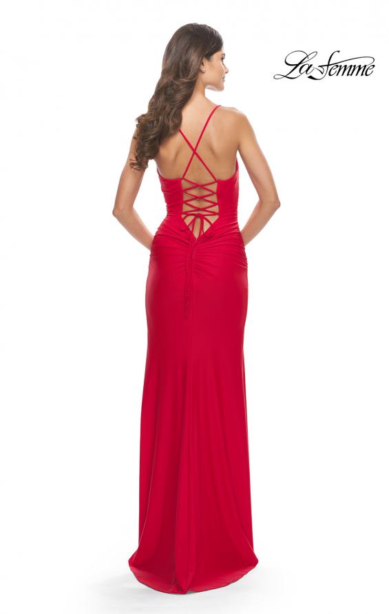 Picture of: Ruched Jersey Dress with Lace Up Back in Red, Style: 31572, Detail Picture 9