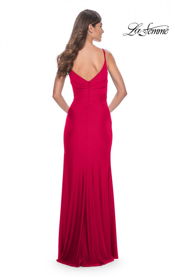 Picture of: Simple Jersey Gown with Deep V Neckline and Ruching in Red, Style: 32115, Detail Picture 9
