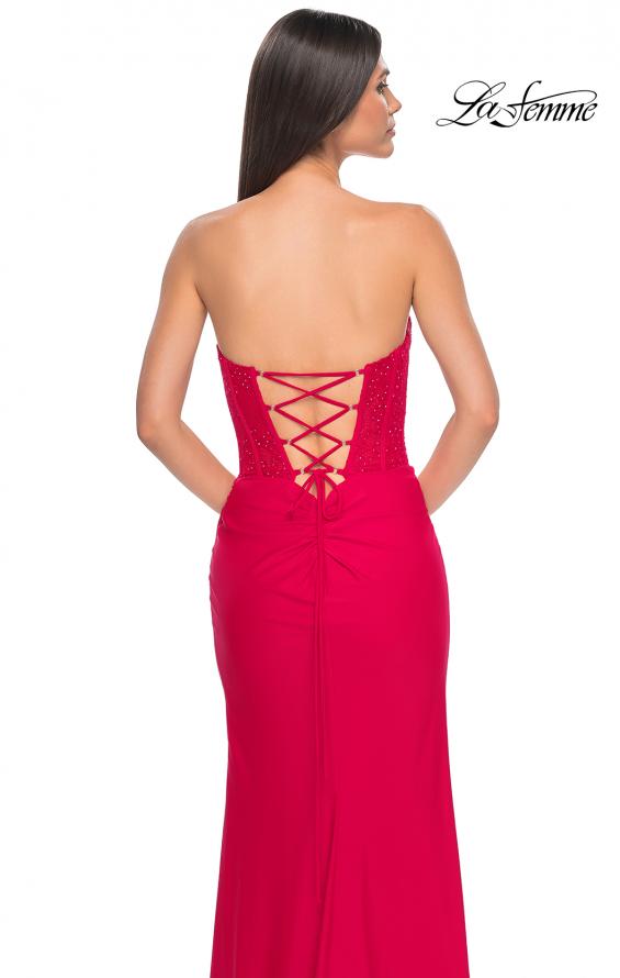 Picture of: Lace Bustier Strapless Dress with Ruched Jersey Skirt in Red, Style: 32234, Detail Picture 9