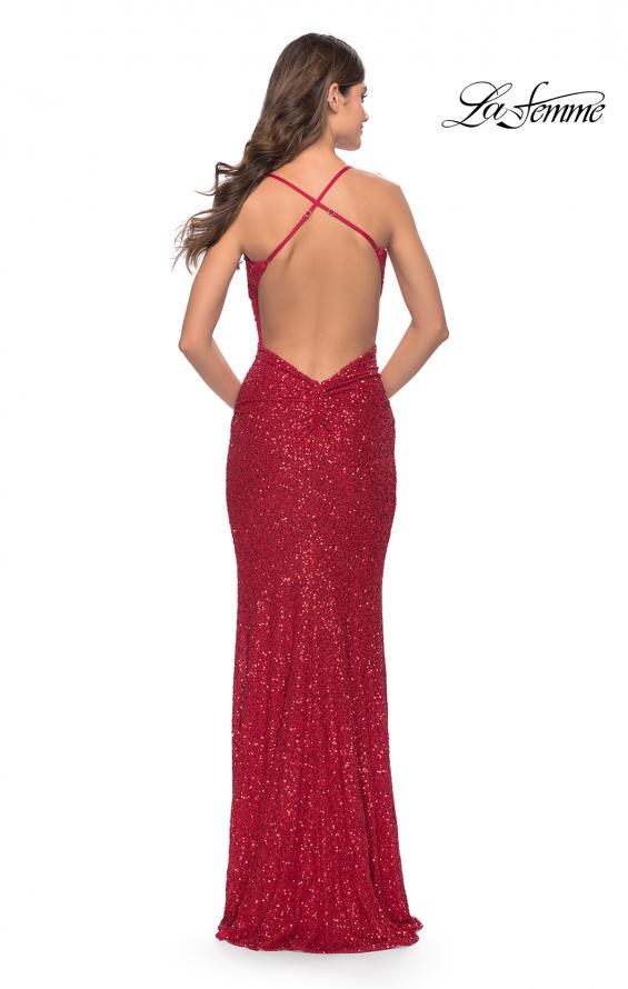 Picture of: Chic Soft Sequin Stretch Dress with Open Back in Jewel Tones in Red, Style: 31027, Detail Picture 10