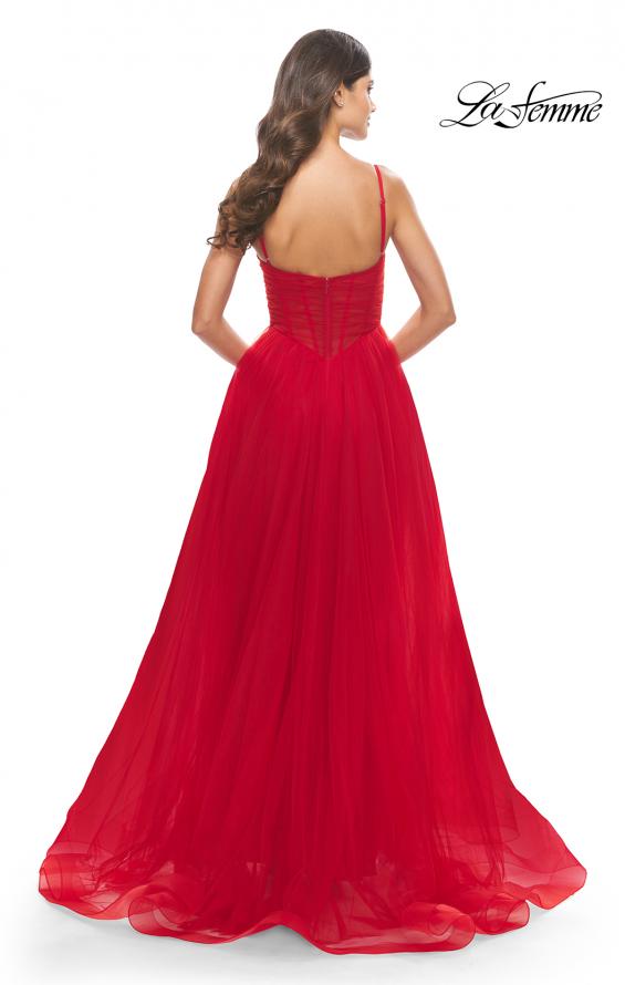 Picture of: A-Line Tulle Gown with Illusion Bodice and Boning in Red, Style: 31147, Detail Picture 10