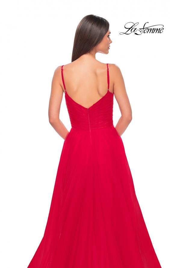 Picture of: Simple Tulle A-LIne Prom Dress with Ruched Illusion Bodice in Red, Style: 32130, Detail Picture 10