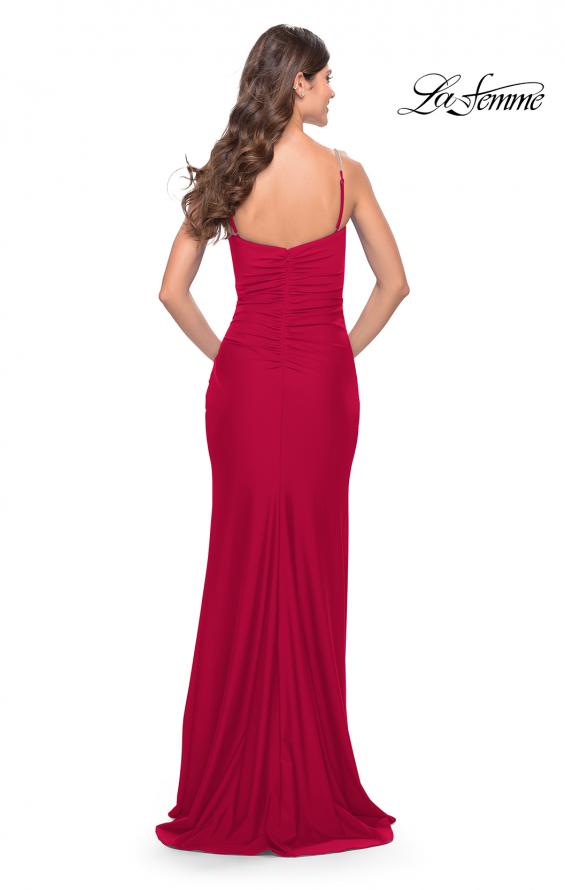 Picture of: Long Ruched Jersey Gown with V Neckline in Red, Style: 31107, Detail Picture 12