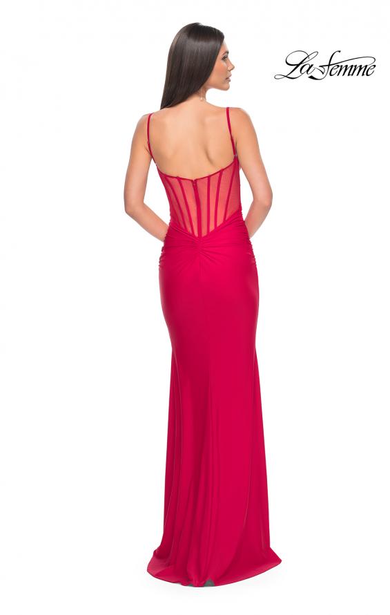 Picture of: Illusion Back with Boning Detail on Jersey Prom Dress in Red, Style: 32153, Detail Picture 12