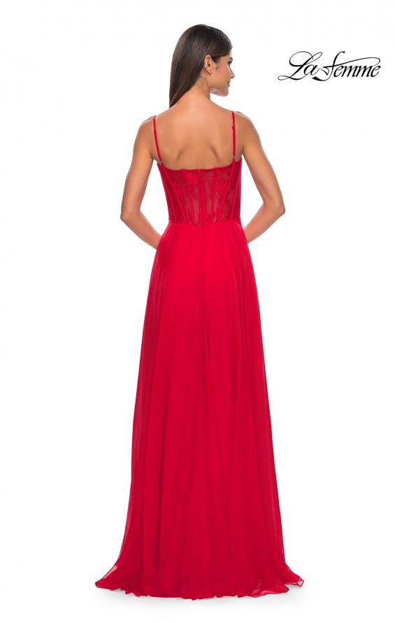 Picture of: Chiffon and Lace Gown with Bustier Top in Red, Style: 32276, Detail Picture 12