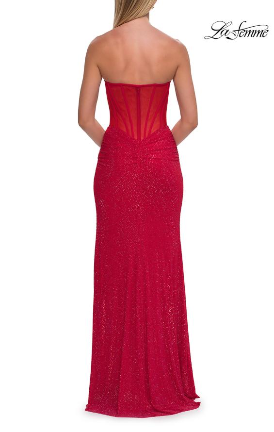 Picture of: Strapless Rhinestone Gown with Keyhole Cutout and Corset Back in Red, Style: 33354, Detail Picture 12