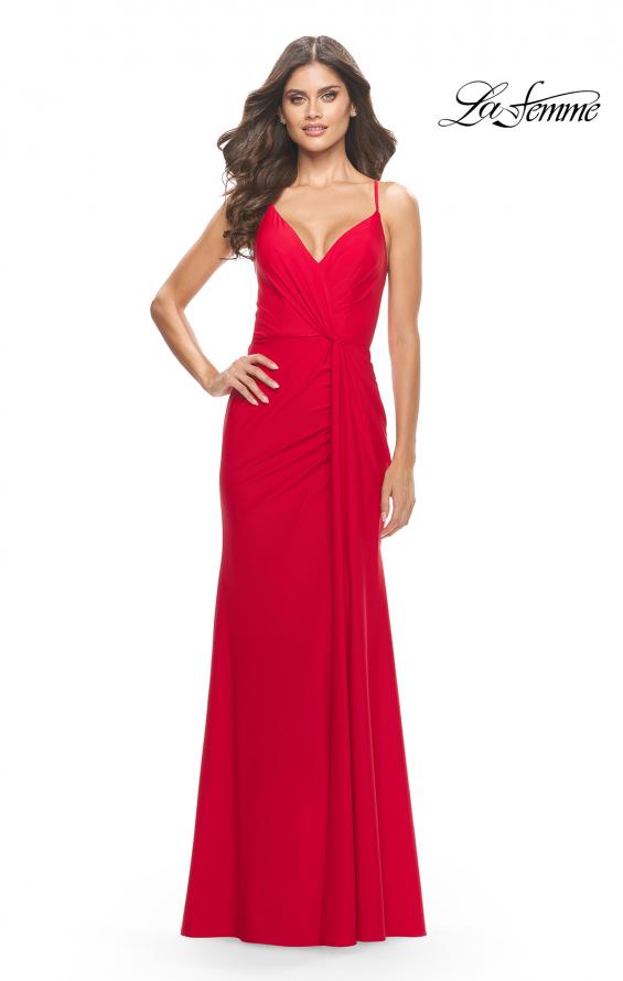 Picture of: Soft Jersey Dress with Knot Waist and Lace Up Back in Red, Style: 31169, Detail Picture 13