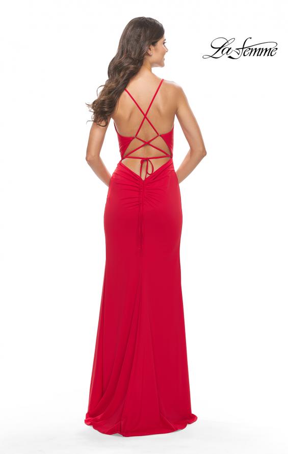 Picture of: Soft Jersey Dress with Knot Waist and Lace Up Back in Red, Style: 31169, Detail Picture 14