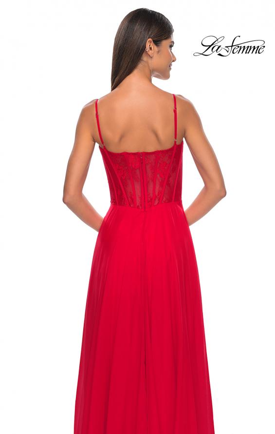 Picture of: Chiffon and Lace Gown with Bustier Top in Red, Style: 32276, Detail Picture 14
