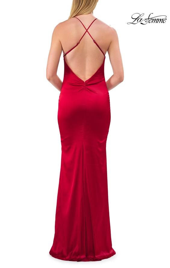 Picture of: Halter Satin Fitted Gown with Open Back in Red, Style: 33732, Detail Picture 14