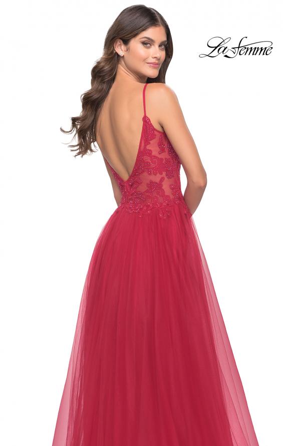 Picture of: A Line Tulle Gown with Lace Bodice and V Back in Red, Style: 31507, Detail Picture 16