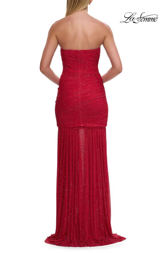 Picture of: Strapless Ruched Rhinestone Gown with Sheer Skirt in Red, Style: 33725, Detail Picture 16