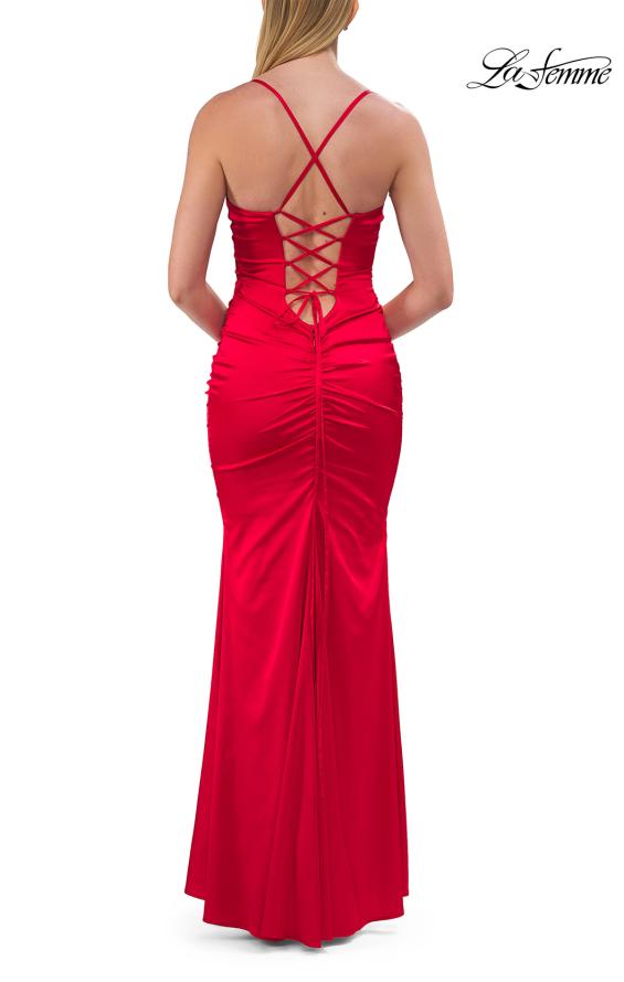 Picture of: Satin Fitted Gown with Strappy Open Back in Red, Style: 33611, Detail Picture 17