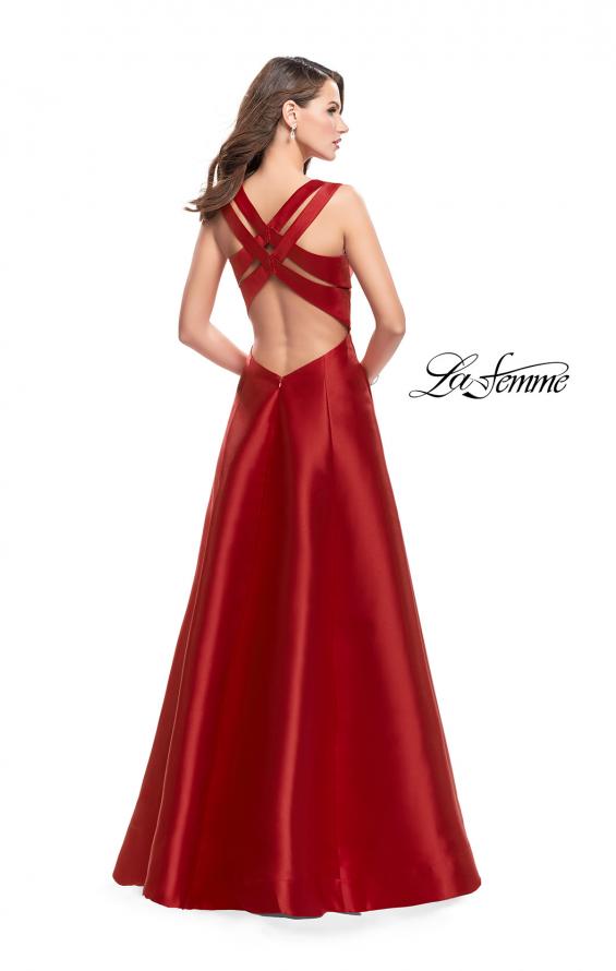 Picture of: Long Mikado Ball Gown with Boat Neck and Criss Cross Back in Red, Style: 25425, Back Picture