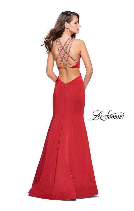 Picture of: Halter Mermaid Prom Dress with Metallic Beading in Red, Style: 25763, Back Picture