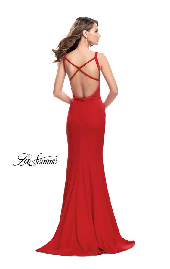 Picture of: Form Fitting Mermaid Prom Dress with Plunging Neckline in Red, Style: 25964, Back Picture
