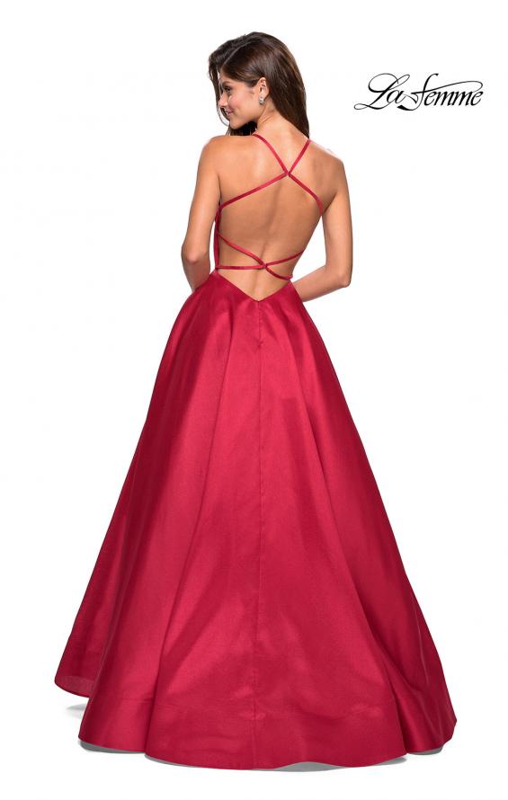 Picture of: Empire Waist Long Dress with Full Skirt and Pockets in Red, Style: 27504, Back Picture
