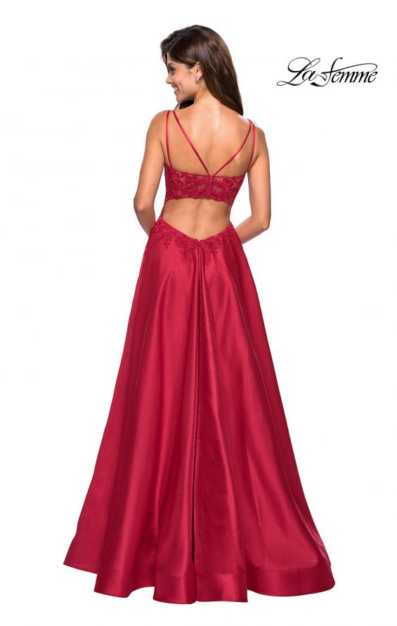 Picture of: Long Ball Gown with Lace and Rhinestone Bodice in Red, Style: 27528, Back Picture