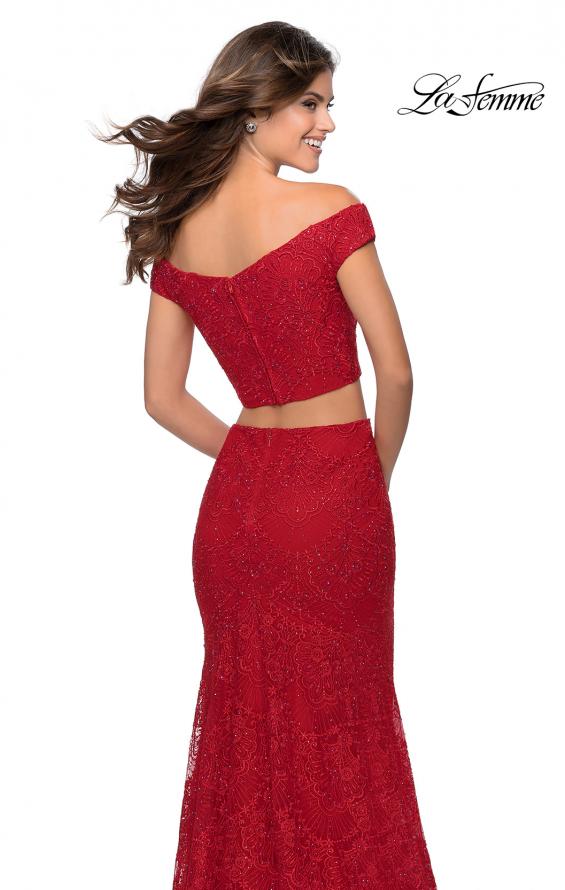 Picture of: Two Piece Lace Gown with Off the Shoulder Top in Red, Style: 28816, Back Picture