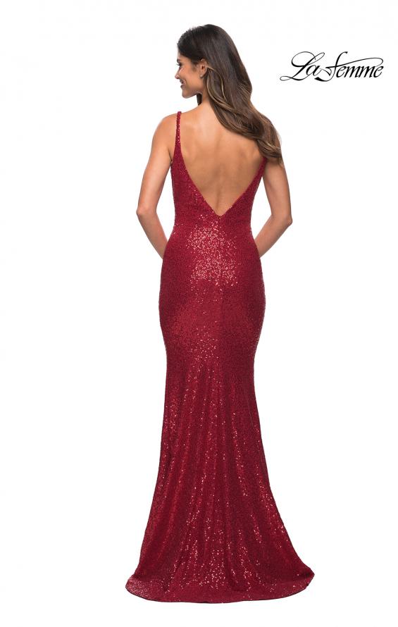 Picture of: Long Stretch Sequin Gown with Low Back in Red, Back Picture