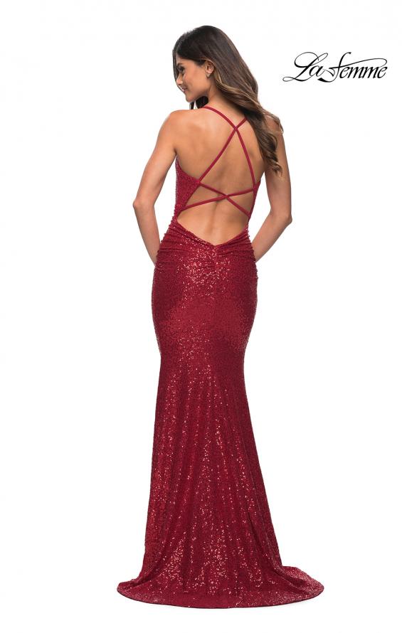 Picture of: Wrap Style Long Gown in Beautiful Sequin in Red, Back Picture