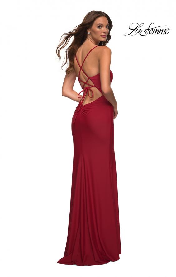 Picture of: Long Prom Dress in Luxurious Jersey with Slit in Red, Back Picture