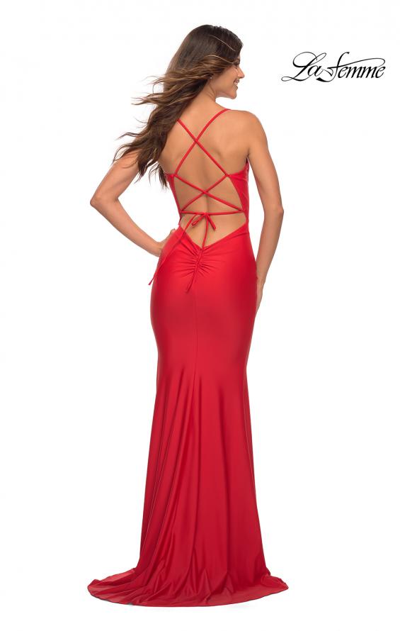 Picture of: Jersey Gown with Bustier Top and Lace Up Back in Red, Back Picture