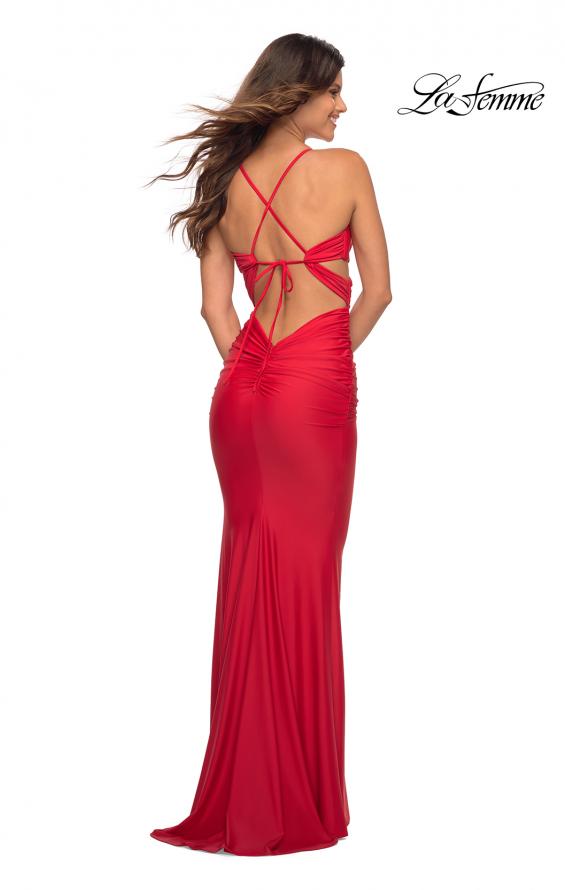 Picture of: Cut Out Prom Dress with Ruching and Open Back in Red, Back Picture