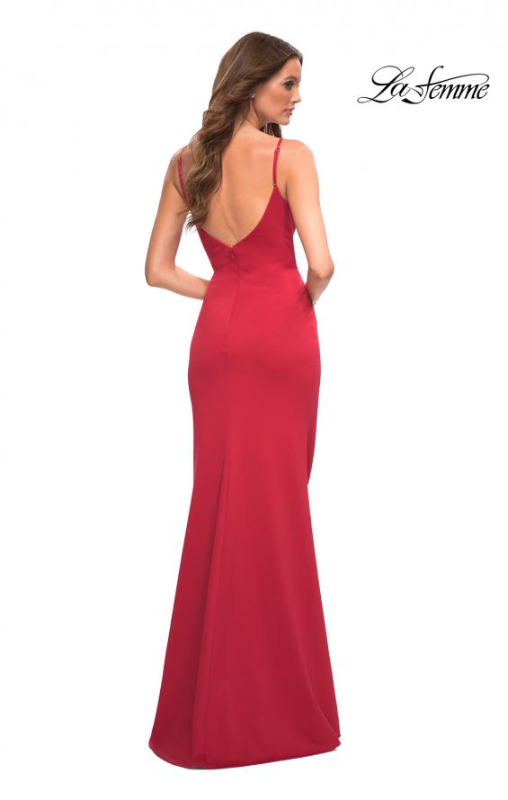 Picture of: Simple Thick Jersey Gown with High Skirt Slit in Red, Back Picture