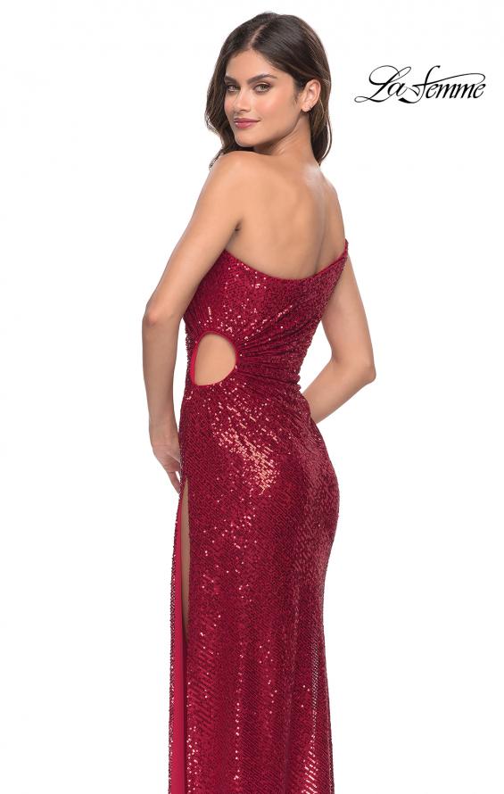 Picture of: One Shoulder Sequin Dress with Circle Cut Out in Red, Style: 31089, Back Picture