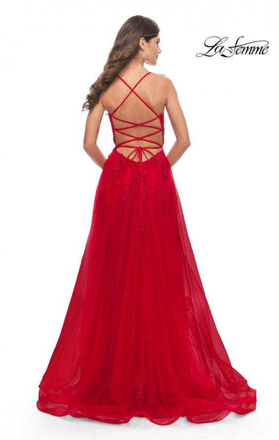 Picture of: A-line Tulle Gown with Floral Embroidery and Pockets in Red, Style: 31135, Back Picture