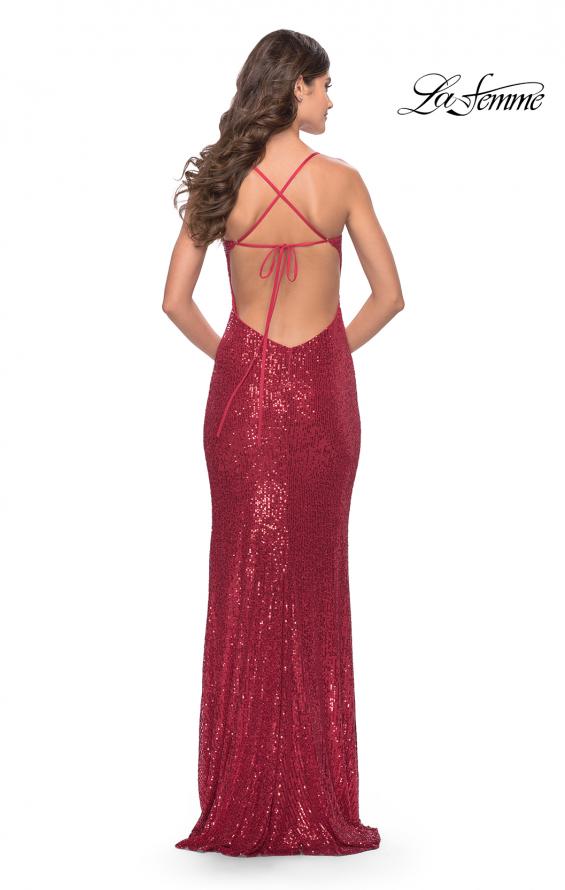 Picture of: Line Sequin Stretch Prom Dress with Defined Cups in Red, Style: 31141, Back Picture